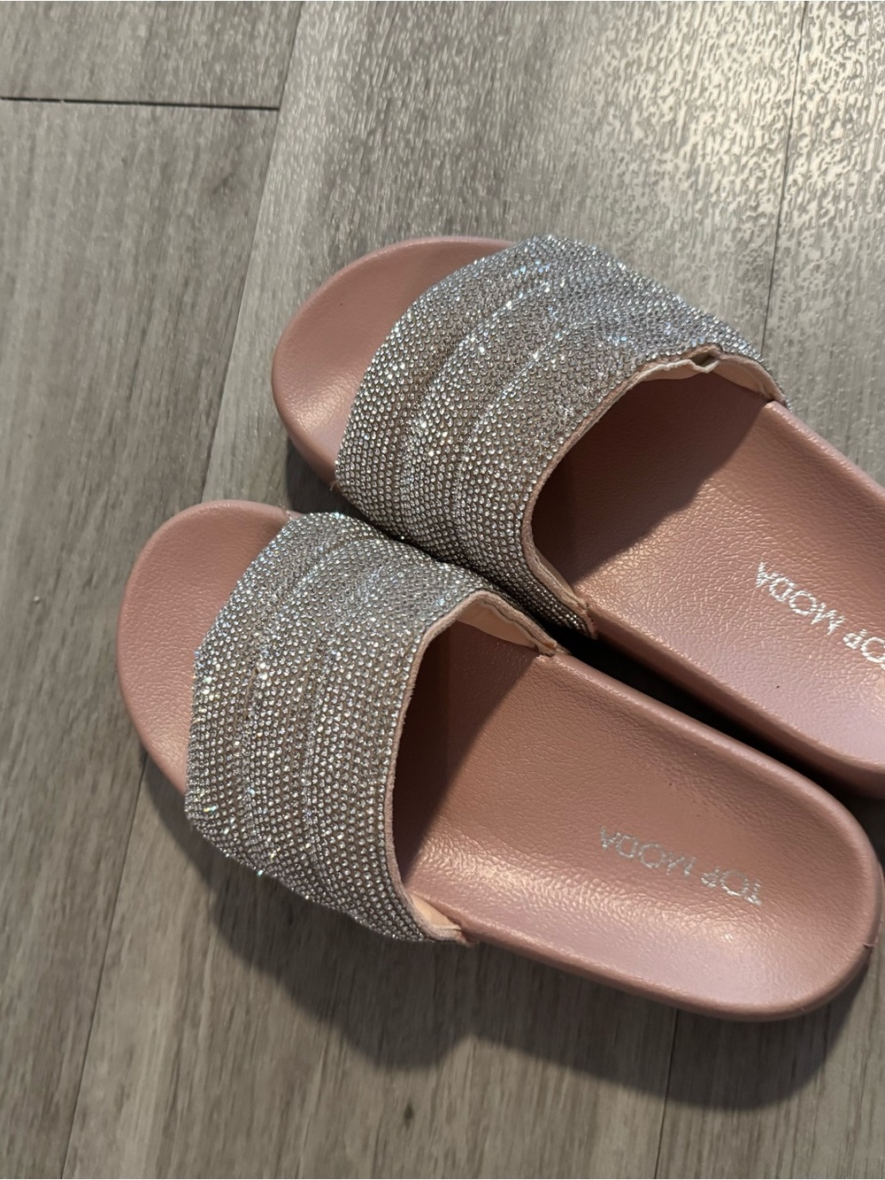 Top Moda Pink Rhinestone Slide Sandals - Picture 7 of 11